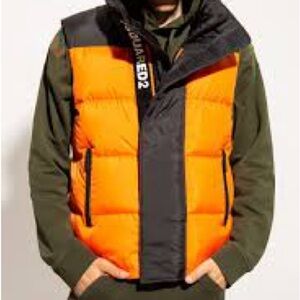 DSQUARED2 Men's Orange and Black Puffer Vest